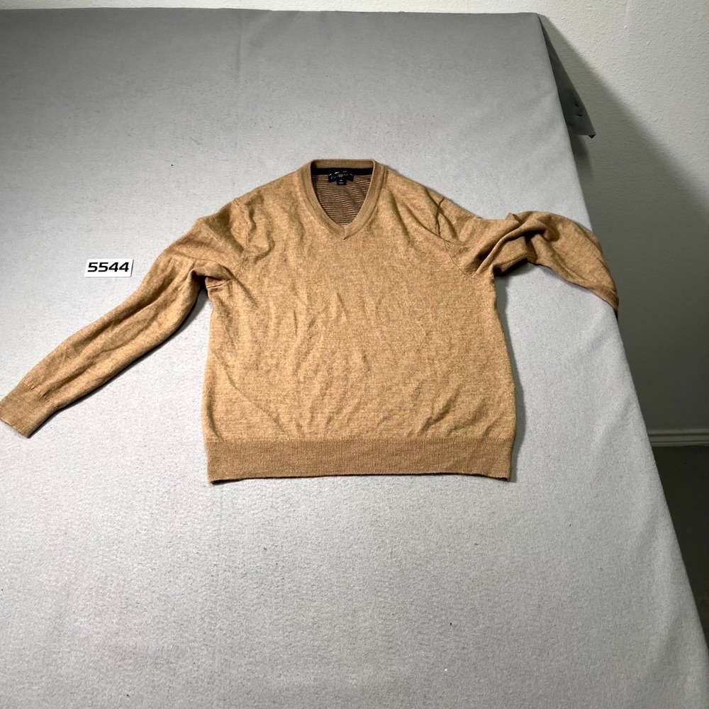 Club Room Sweater Mens Medium Beige Tight Knit Merino Wool Casual V Neck Winter